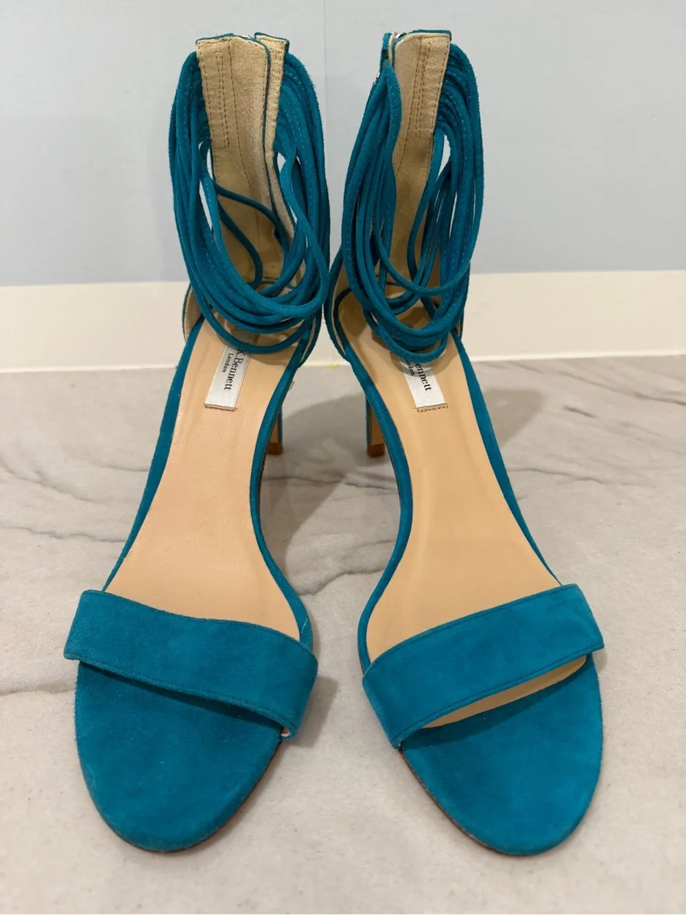LK Bennett Teal Suede Ankle Wrap Heels Made in Spain 40 (US 8.5/9) NWOT